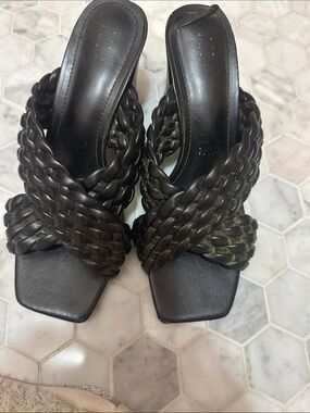 Anne Klein Black Braided Slide Sandals